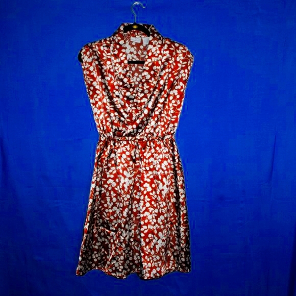 Ezekiel Floral Print Dress - Women's Size S - Brown & Cream Satin - Pull On - Picture 9 of 10